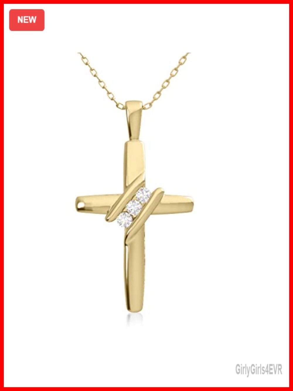 10K Solid White Gold Diamond Cross Pendant Necklace 18" Cable Chain